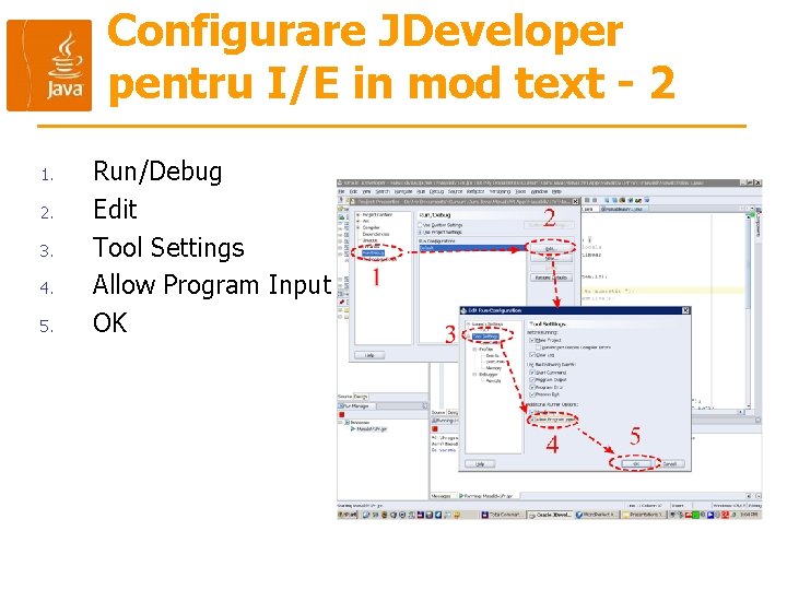 Configurare JDeveloper pentru I/E in mod text - 2 1. 2. 3. 4. 5.