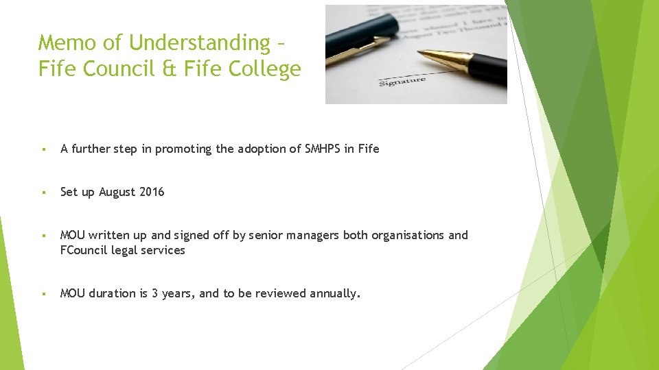 Memo of Understanding – Fife Council & Fife College § A further step in