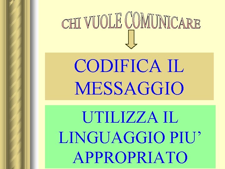 CODIFICA IL MESSAGGIO UTILIZZA IL LINGUAGGIO PIU’ APPROPRIATO 