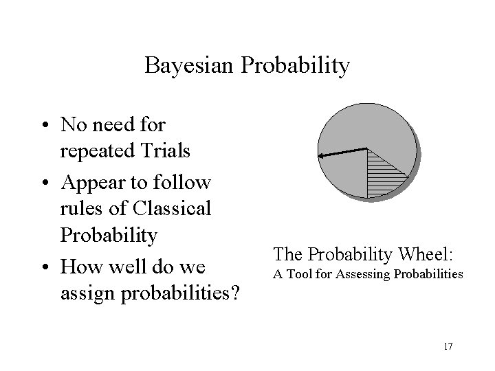 Bayesian Probability • No need for repeated Trials • Appear to follow rules of