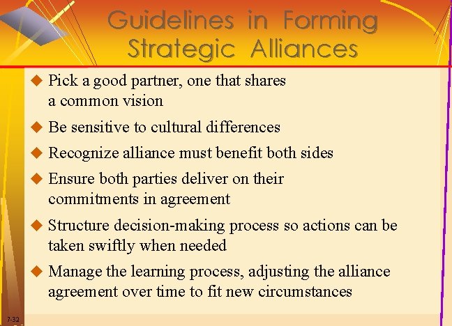 Guidelines in Forming Strategic Alliances u Pick a good partner, one that shares a Guidelines in Forming Strategic Alliances u Pick a good partner, one that shares a