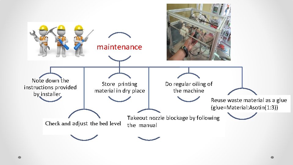 maintenance Note down the instructions provided by installer Store printing material in dry place
