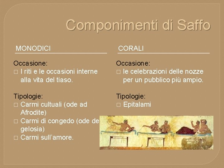Componimenti di Saffo MONODICI CORALI Occasione: � I riti e le occasioni interne alla