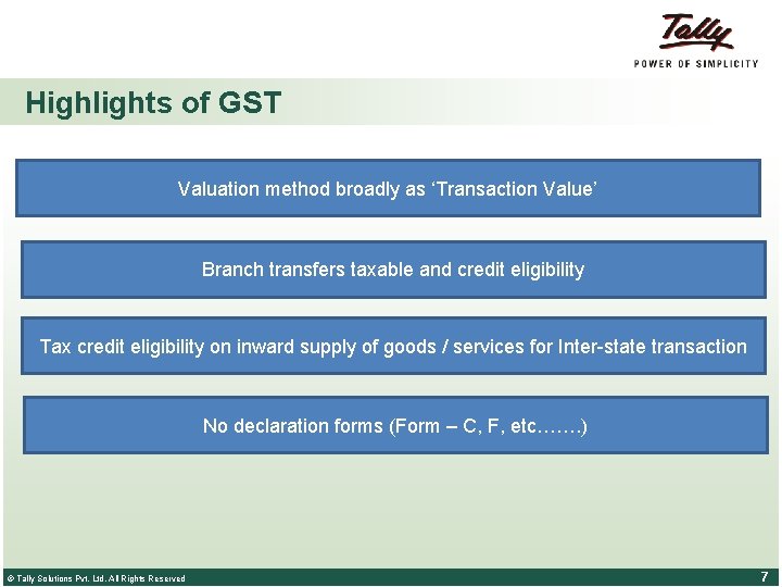 Highlights of GST Valuation method broadly as ‘Transaction Value’ Branch transfers taxable and credit