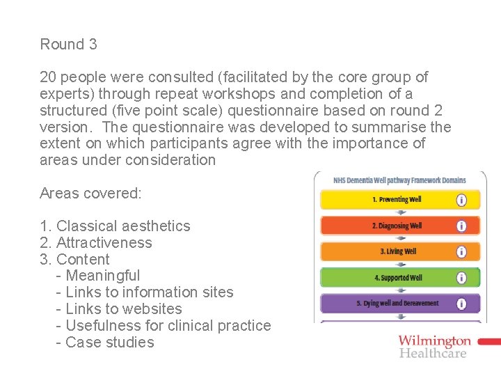 Round 3 20 people were consulted (facilitated by the core group of experts) through