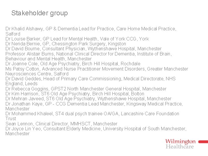 Stakeholder group Dr Khalid Alshawy, GP & Dementia Lead for Practice, Care Home Medical