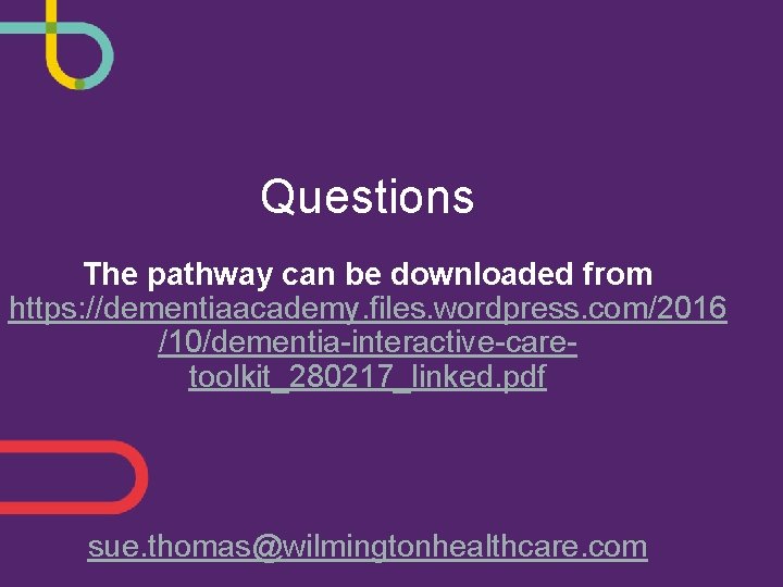Questions The pathway can be downloaded from https: //dementiaacademy. files. wordpress. com/2016 /10/dementia-interactive-caretoolkit_280217_linked. pdf