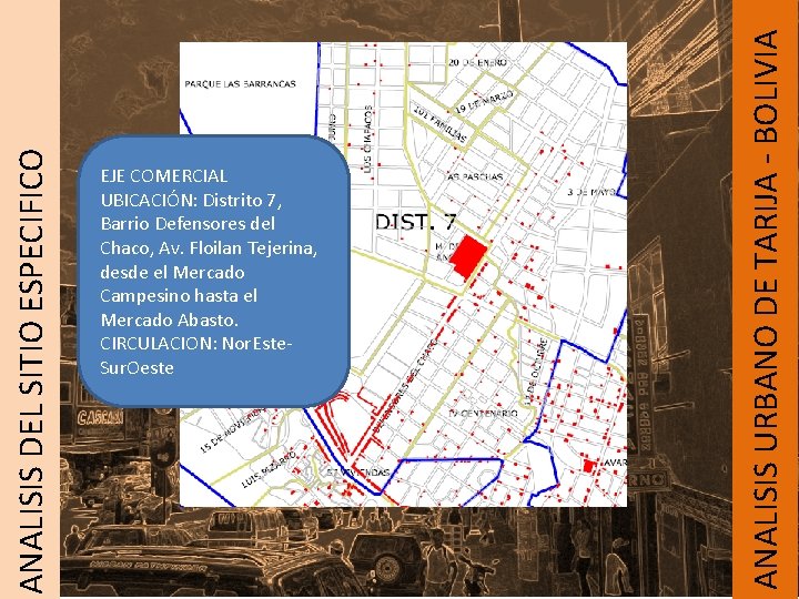 ANALISIS URBANO DE TARIJA - BOLIVIA ANALISIS DEL SITIO ESPECIFICO EJE COMERCIAL UBICACIÓN: Distrito