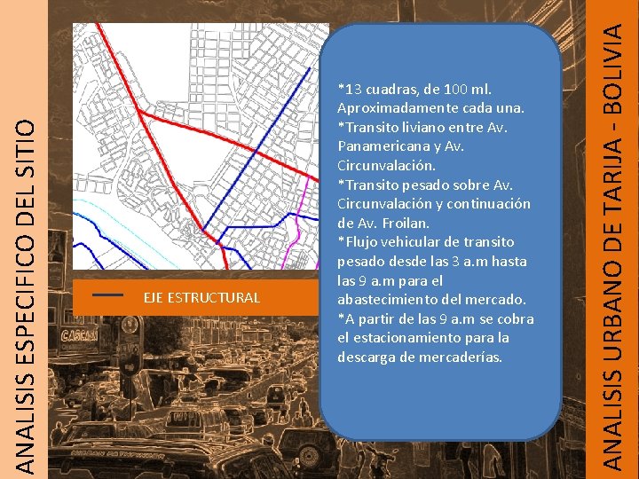 ANALISIS URBANO DE TARIJA - BOLIVIA ANALISIS ESPECIFICO DEL SITIO EJE ESTRUCTURAL *13 cuadras,