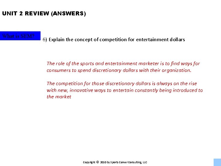 UNIT 2 REVIEW (ANSWERS) What is SEM? 6) Explain the concept of competition for