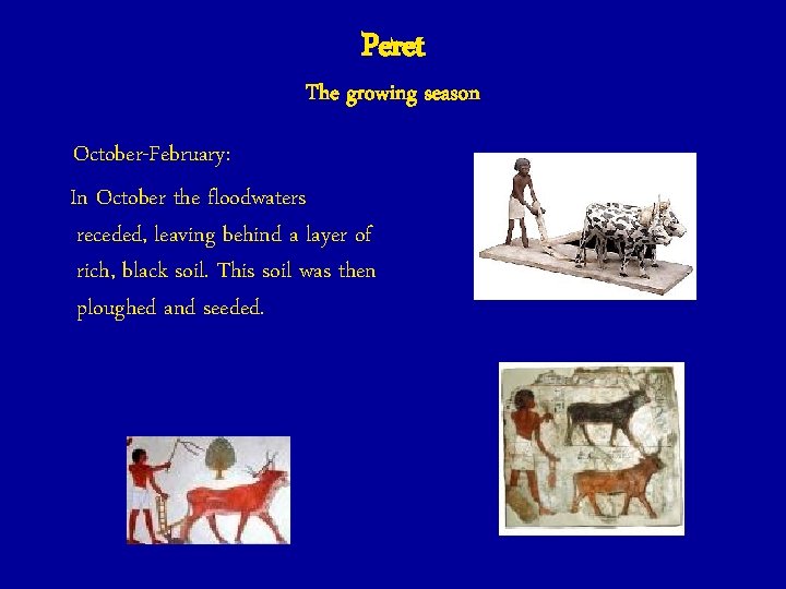 Peret The growing season October-February: In October the floodwaters receded, leaving behind a layer