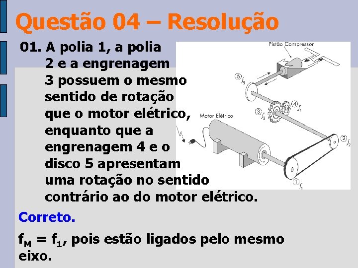 Questão 04 – Resolução 01. A polia 1, a polia 2 e a engrenagem