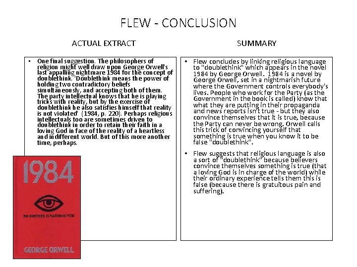 FLEW - CONCLUSION ACTUAL EXTRACT • One final suggestion. The philosophers of religion might