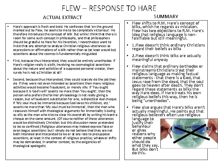 FLEW – RESPONSE TO HARE ACTUAL EXTRACT • Hare's approach is fresh and bold.