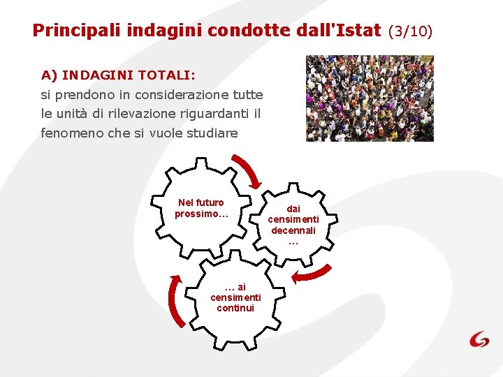 Principali indagini condotte dall'Istat (3/10) A) INDAGINI TOTALI: si prendono in considerazione tutte le