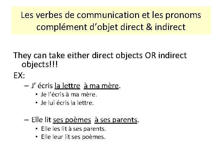 Les verbes de communication et les pronoms complément d’objet direct & indirect They can