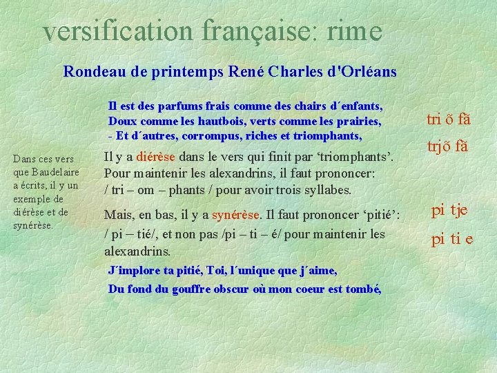 versification française: rime Rondeau de printemps René Charles d'Orléans Il est des parfums frais