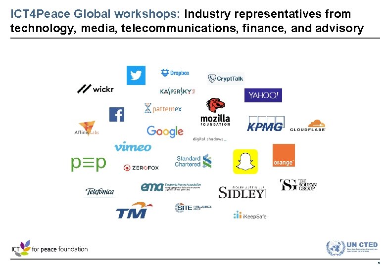 ICT 4 Peace Global workshops: Industry representatives from technology, media, telecommunications, finance, and advisory