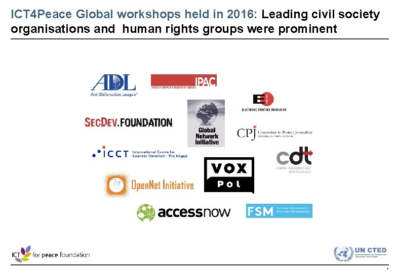 ICT 4 Peace Global workshops held in 2016: Leading civil society organisations and human