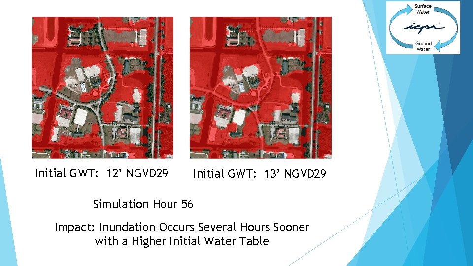 Initial GWT: 12’ NGVD 29 Initial GWT: 13’ NGVD 29 Simulation Hour 56 Impact: