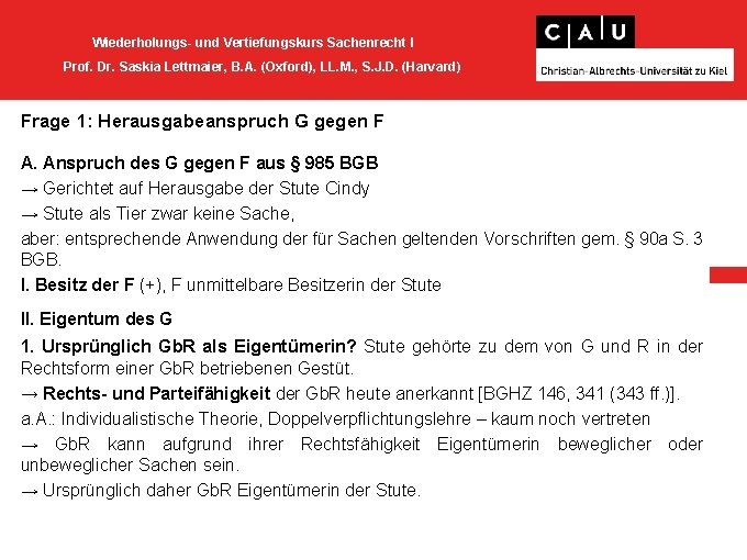 Wiederholungs- und Vertiefungskurs Sachenrecht I Prof. Dr. Saskia Lettmaier, B. A. (Oxford), LL. M.