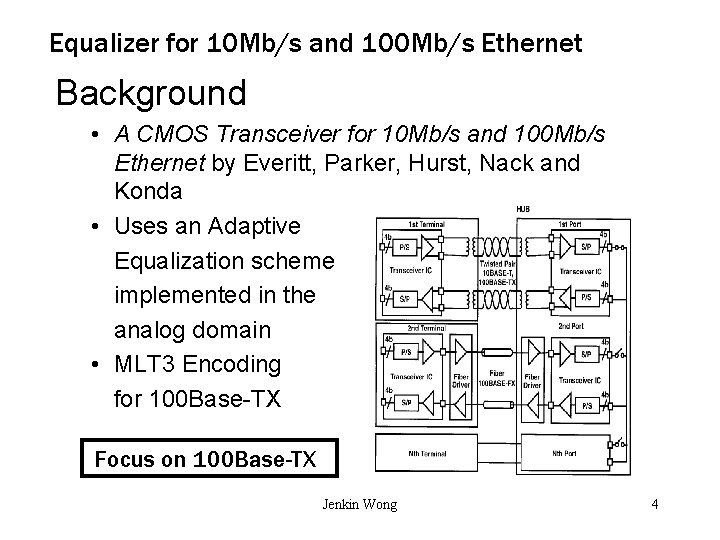 Equalizer for 10 Mb/s and 100 Mb/s Ethernet Background • A CMOS Transceiver for