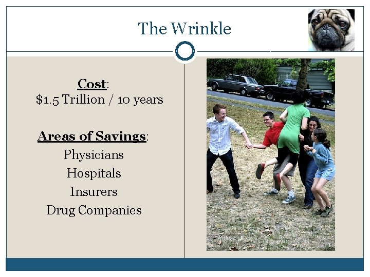 The Wrinkle Cost: $1. 5 Trillion / 10 years Areas of Savings: Physicians Hospitals