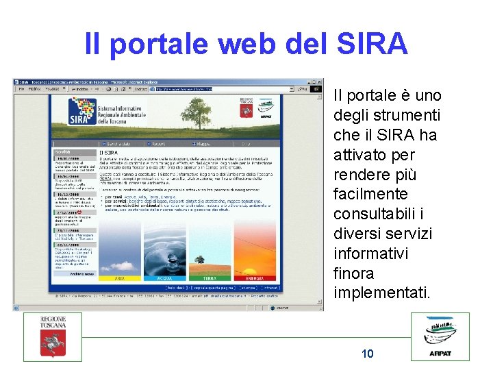 Il portale web del SIRA Il portale è uno degli strumenti che il SIRA