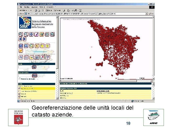 Georeferenziazione delle unità locali del catasto aziende. 18 