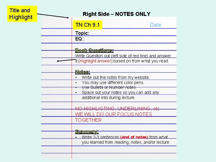 Title and Right Side – NOTES ONLY Highlight TN Ch 9. 1 Date Topic: Title and Right Side – NOTES ONLY Highlight TN Ch 9. 1 Date Topic: