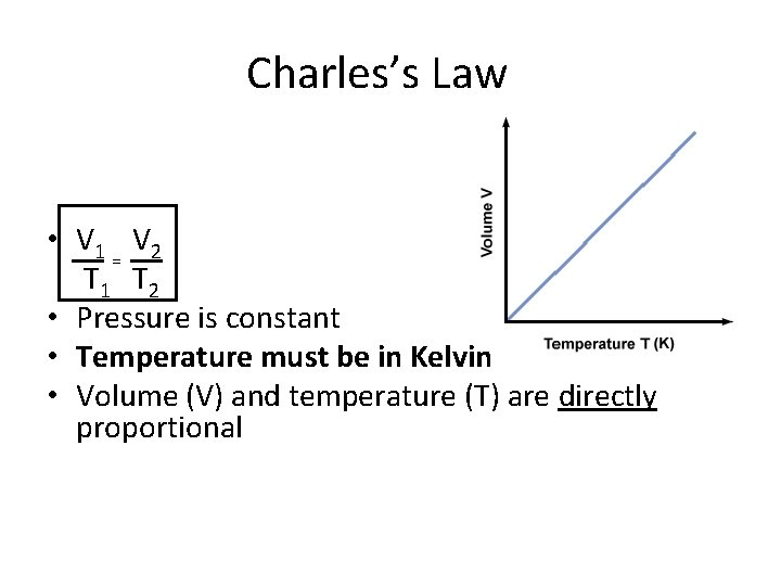Charles’s Law • V 1 V 2 = T 1 T 2 • Pressure