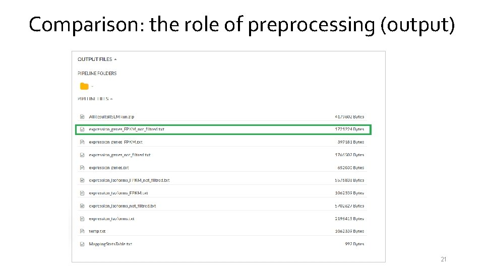 Comparison: the role of preprocessing (output) 21 