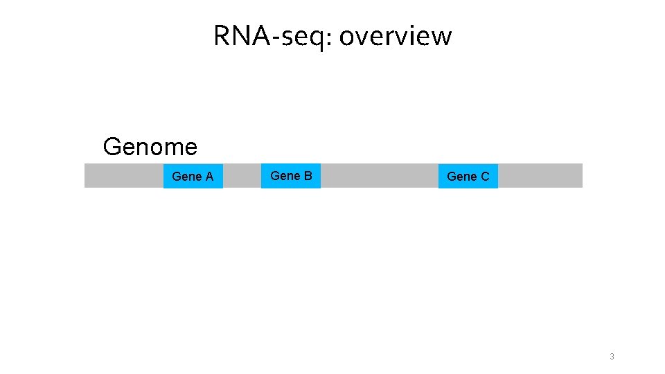 RNA-seq: overview Genome Gene A Gene B Gene C 3 