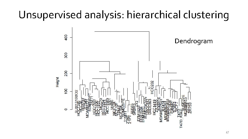 Unsupervised analysis: hierarchical clustering Dendrogram 47 