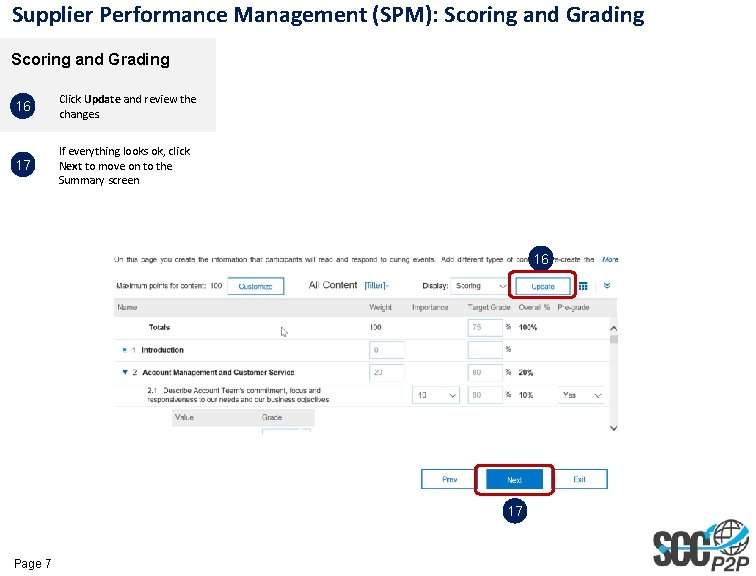 Supplier Performance Management (SPM): Scoring and Grading 16 Click Update and review the changes.