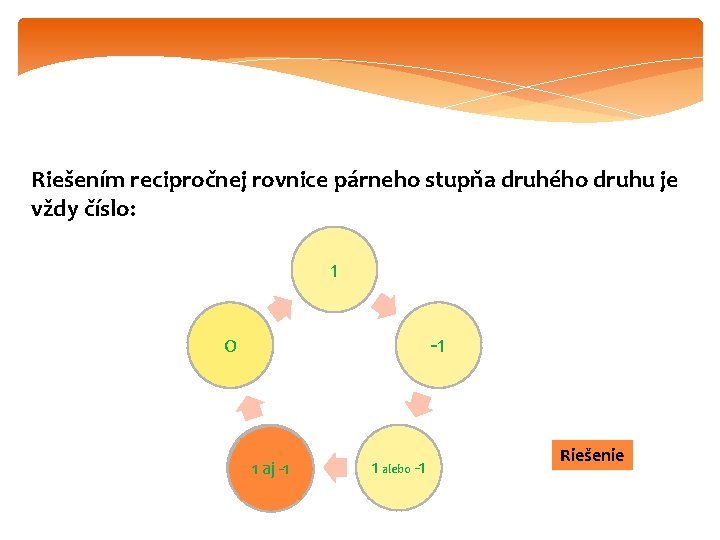 Riešením recipročnej rovnice párneho stupňa druhého druhu je vždy číslo: 1 0 -1 1