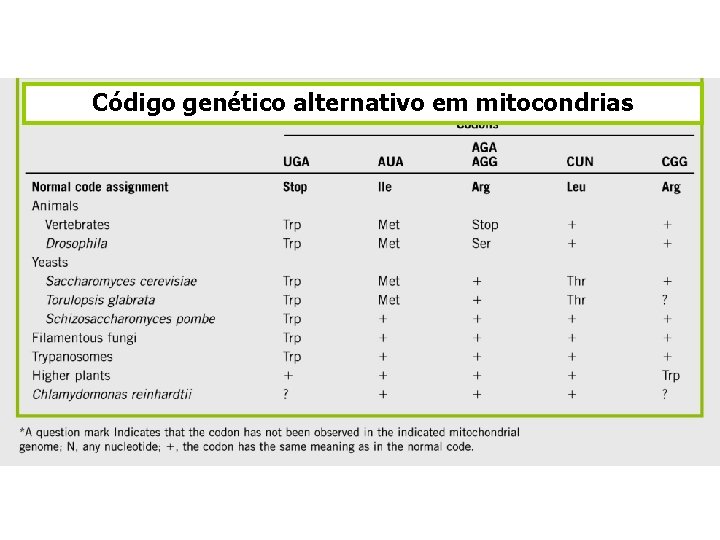 Código genético alternativo em mitocondrias 