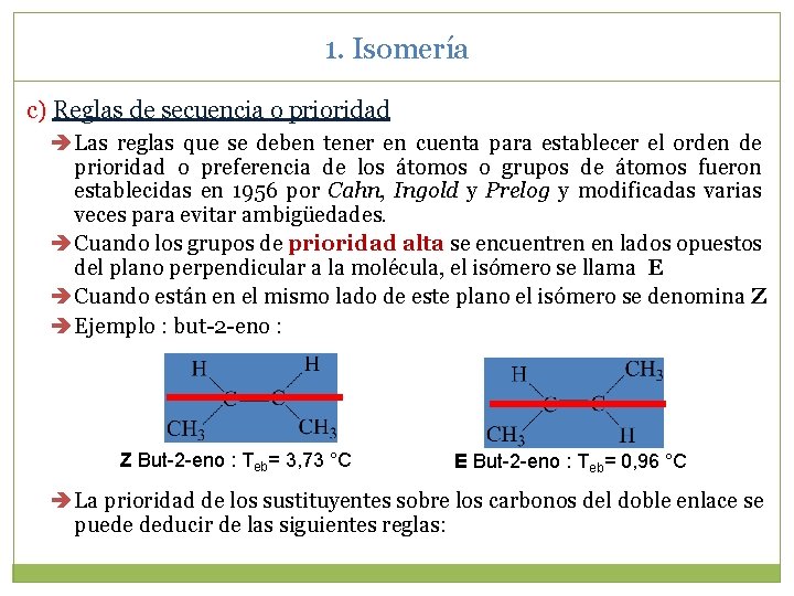 1. Isomería c) Reglas de secuencia o prioridad Las reglas que se deben tener