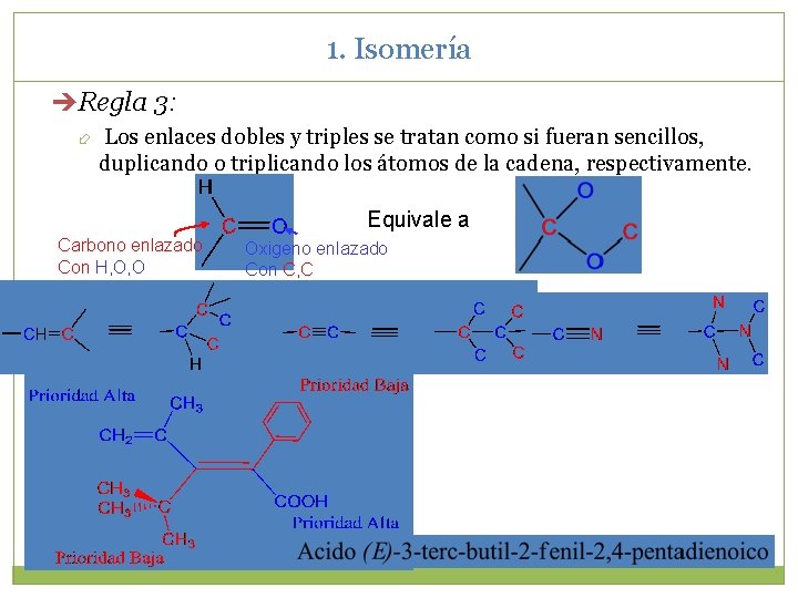 1. Isomería Regla 3: Los enlaces dobles y triples se tratan como si fueran