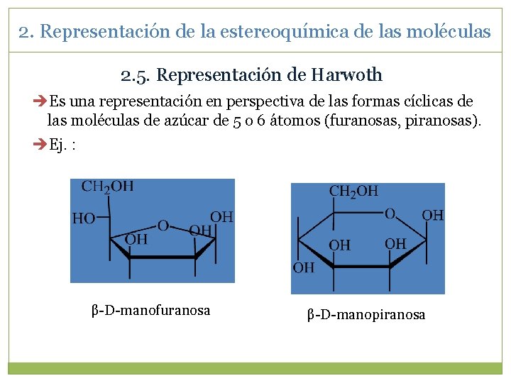 2. Representación de la estereoquímica de las moléculas 2. 5. Representación de Harwoth Es