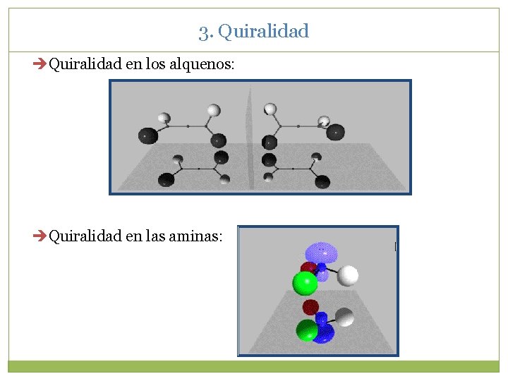 3. Quiralidad en los alquenos: Quiralidad en las aminas: 