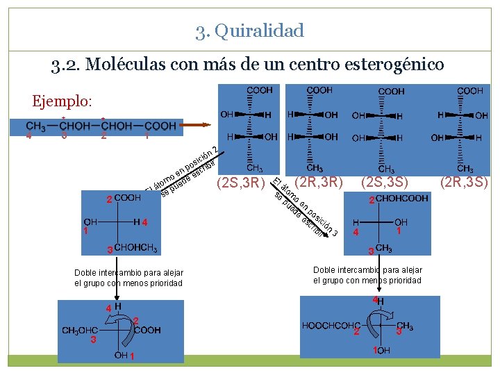 3. Quiralidad 3. 2. Moléculas con más de un centro esterogénico Ejemplo: 4 *