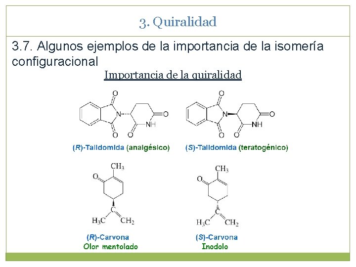 3. Quiralidad 3. 7. Algunos ejemplos de la importancia de la isomería configuracional Importancia