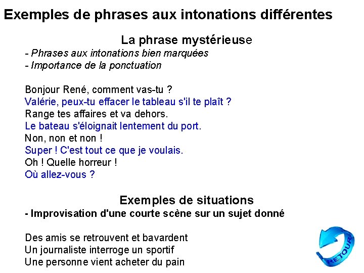 Exemples de phrases aux intonations différentes La phrase mystérieuse - Phrases aux intonations bien