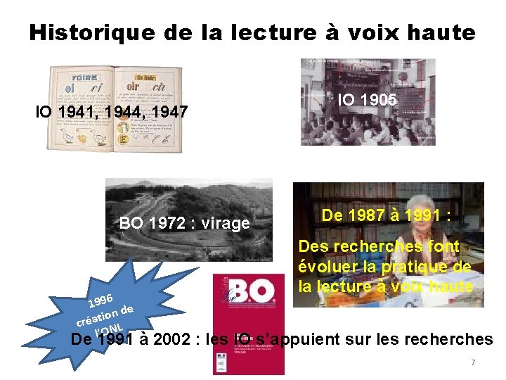 Historique de la lecture à voix haute IO 1941, 1944, 1947 BO 1972 :