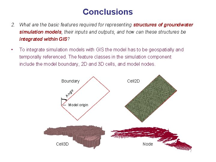Conclusions 2. What are the basic features required for representing structures of groundwater simulation