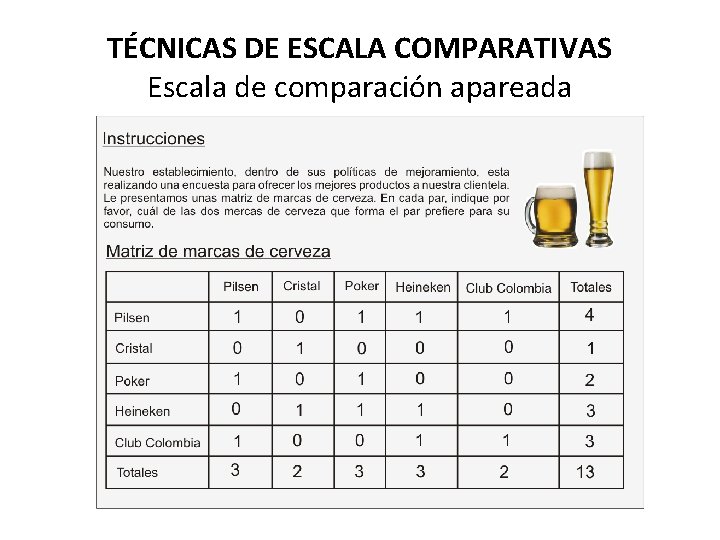 TÉCNICAS DE ESCALA COMPARATIVAS Escala de comparación apareada TÉCNICAS DE ESCALA COMPARATIVAS Escala de comparación apareada