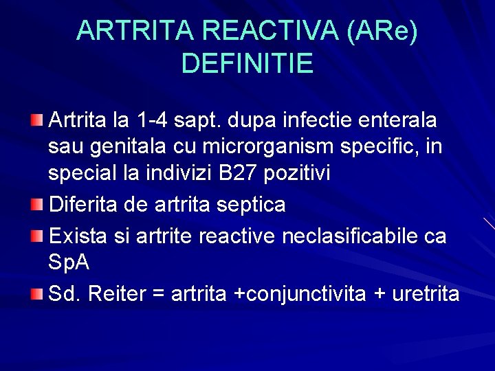 artrita reactiva tablou clinic)