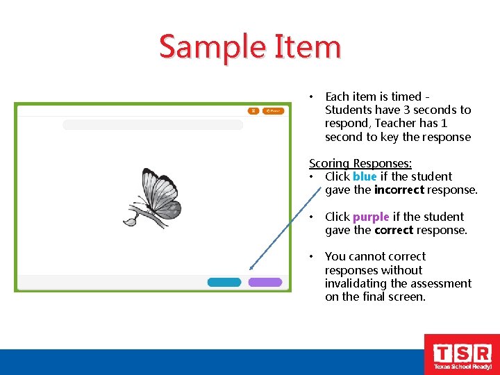 Sample Item • Each item is timed - Students have 3 seconds to respond,