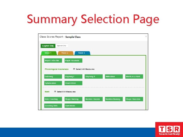 Summary Selection Page 